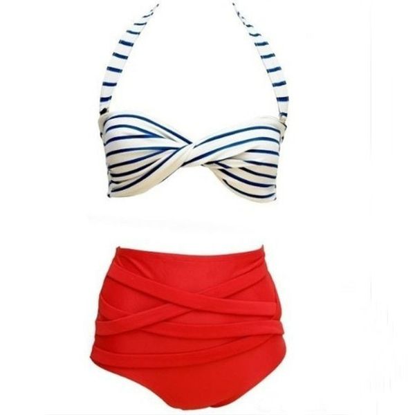 

women's bikini swimwear stripe high waist split, White;black