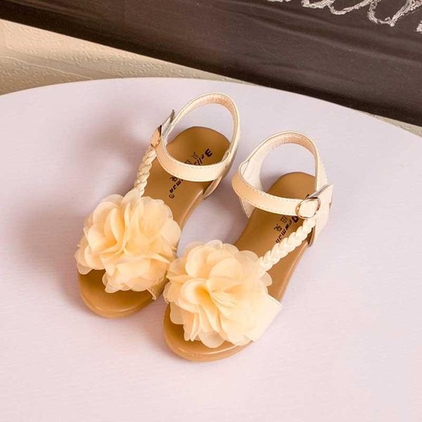 

girls princess sandals summer shoes kids chiffon flowers fashion children girl size 26-30, Black;red