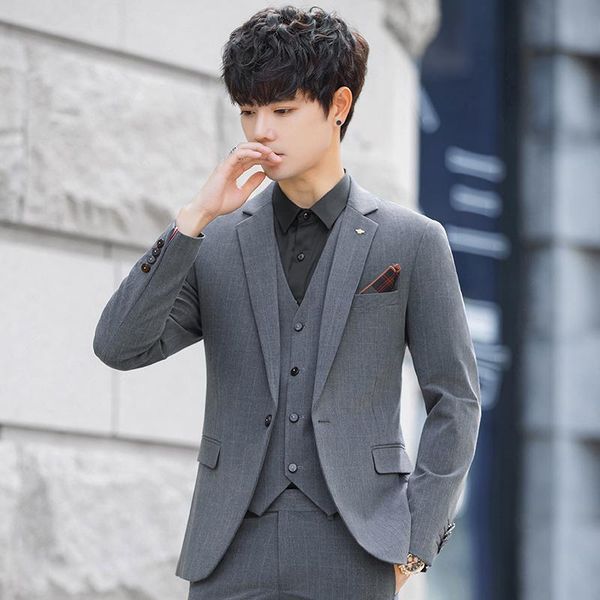 

men's suits & blazers 2021 jacket+vest+pants autumn and winter striped casual suit slim simple korean three-piece, White;black