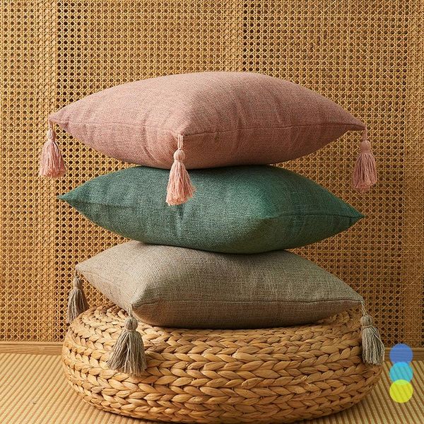 

cushion/decorative pillow japanese style minimalist texture plain fauxlinen throw pillowcase solid color fabric sofa cushion cover for home