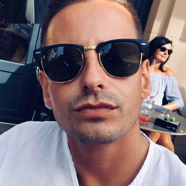 

sunglasses semi-rimless steampunk for men driving sun glasses metal frame grade spectacles luxury uv400 lunettes fishing gafas, White;black