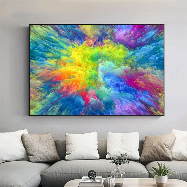 Pittura astratta moderna di grandi dimensioni Nuvola colorata Immagine Stampa su tela Arte della parete per soggiorno Decorazione camera da letto Poster