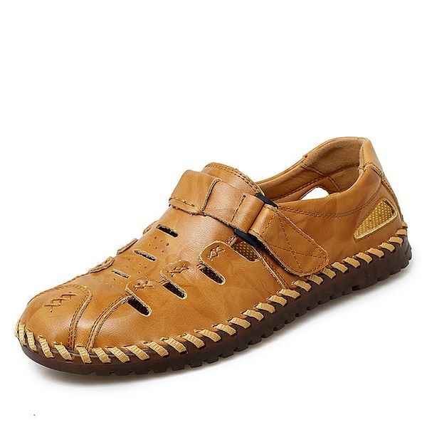 

sandals summer men genuine leather business casual shoes outdoor beach roman water, Black