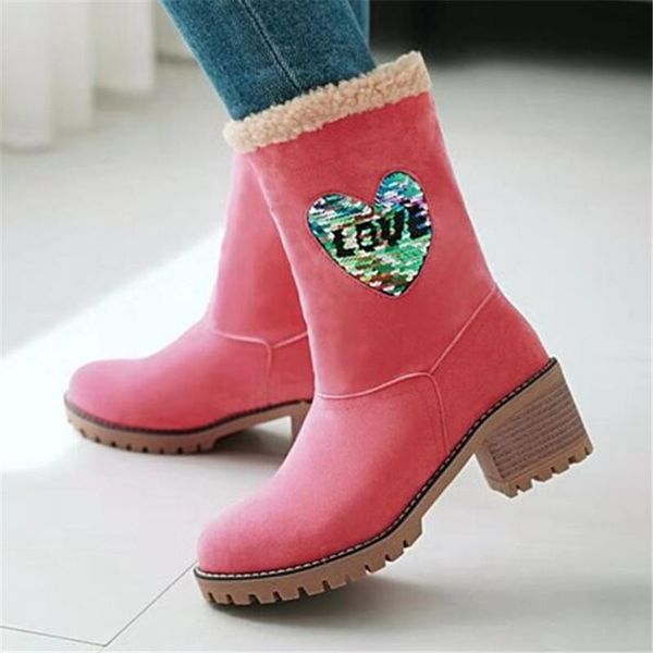 

boots design winter mid calf thick fur warm snow women fashion comfortable platform plush cotton shoes big size 35-43, Black