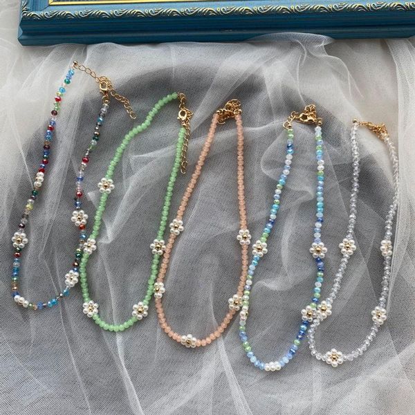 

chains fashion color flower crystal necklace wild clavicle chain girl, Silver