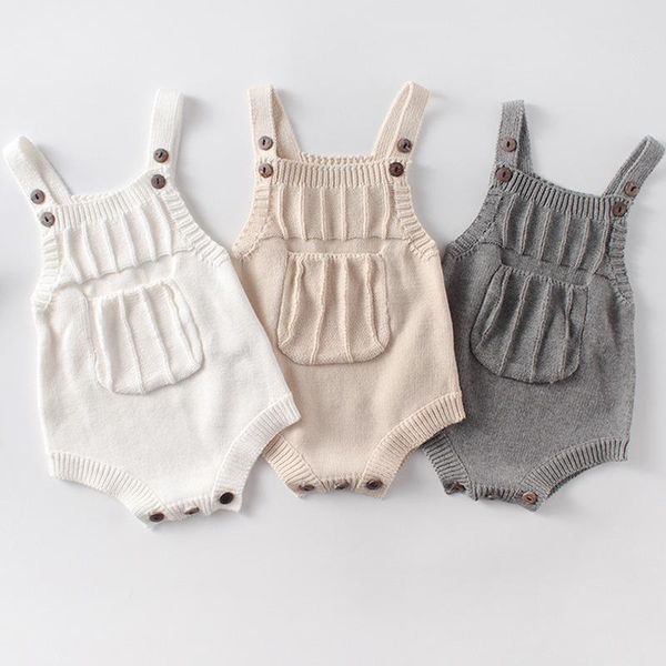 

rompers baby solid color pocket sleeveless knitted jumpsuit born boys girls romper outfits clothes spring autumn 0-24m, Blue