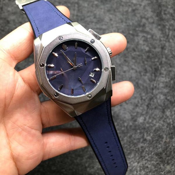 

5-4mens gold watches leather strap screw embedded in rubber case design business models sports luxury fashion brand quartz chronograph, Slivery;brown