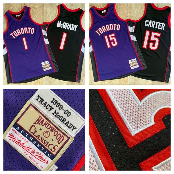 

retro men basketball jerseys toronto raptors tracy 1 mcgrady vince 15 carter mitchell & ness hardwoods classics swingman purple and, Black;red