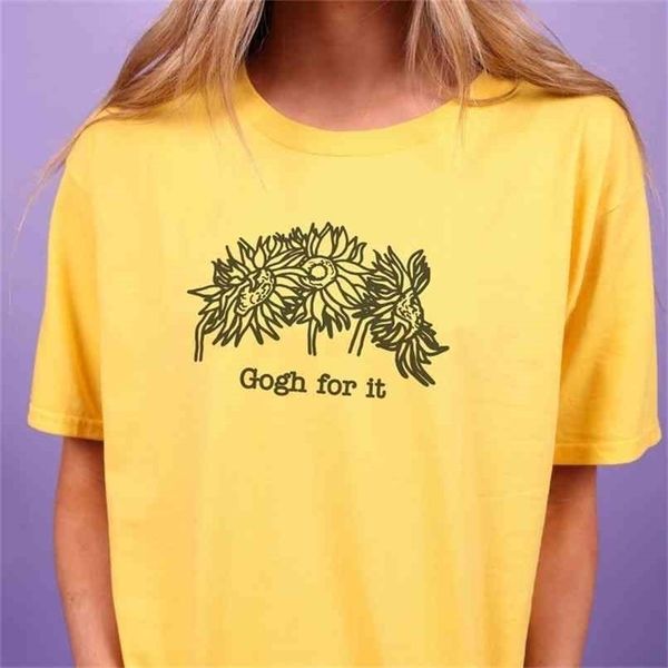 

gogh for it women's sunflower t-shirt retro style aesthetic van tee art teacher t shirt hoe 210512, White