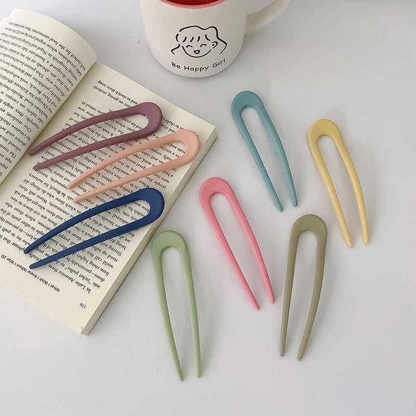 

spring and summer candy color u-shaped hairpin simple versatile ball head hair fork hairpin fashion headdress, Slivery;white