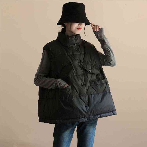 

2021 winter down vest women's short korean version loose white duck waistcoat stand collar, Black;white