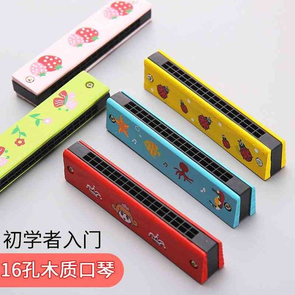 

wooden cartoon 16 hole harmonica for children