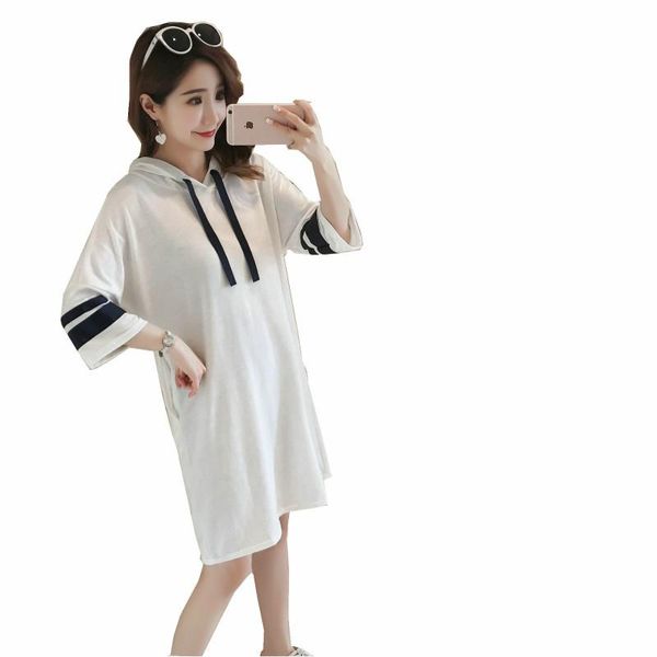 

maternity dresses fashion pregnant clothing summer dress pregnancy clothes hooded loose plus size, White