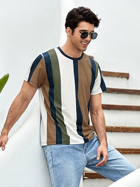 

men colorblock short sleeve tee l2yt#, White;black