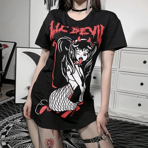 

women's t-shirt [you're my secret] gothic dark devil anime y2k black streetwear women short sleeves loose harajuku tee shirt summ, White