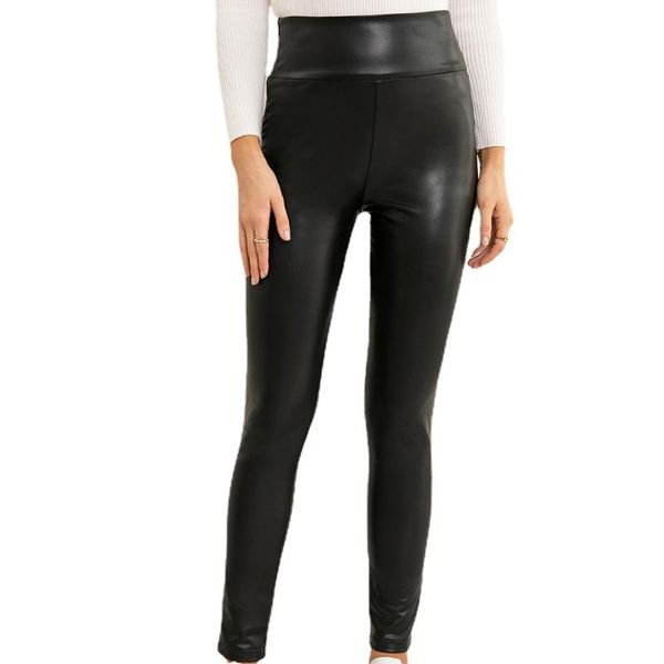

women's pants & capris fashion women autumn casual high waist stretch slim pu trousers motorcycle skinny leather donsignet, Black;white