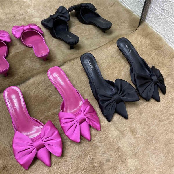 

slippers sapatos de salto stiletto bico fino primavera , chinelos femininos sem com laço q2qo, Black