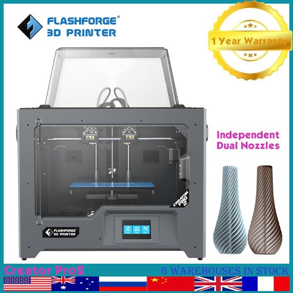 

flashforge creator pro2 3d printer independent dual extruders mirror copy printing mode tools anti-scrape printers