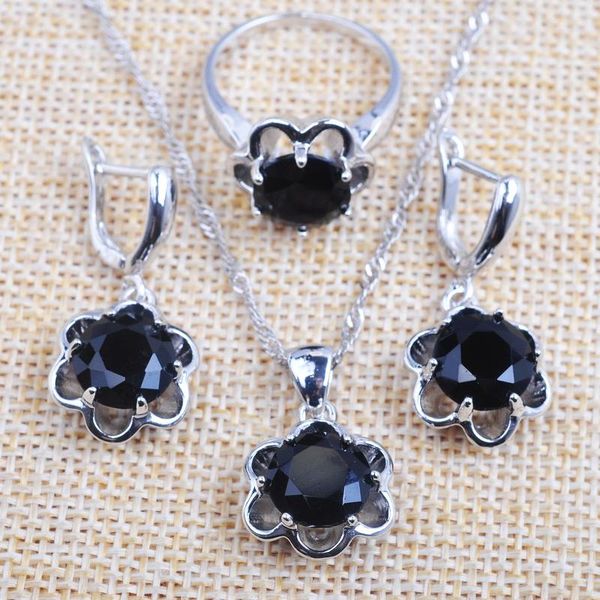 

earrings & necklace for women wedding many colors zircon silver color jewelry set ring with pendant tz0245