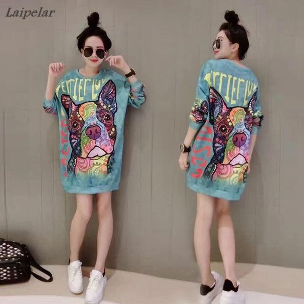 

women's hoodies & sweatshirts autumn loose waist pullover long sleeve o neck animal pattern casual not hooded hoodie sweatshirt laipela, Black