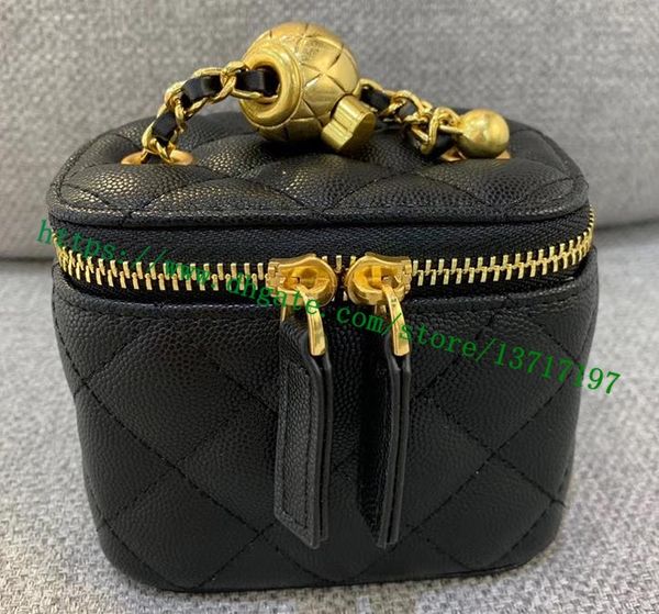 

lady vanity bag black quilted pebbles calf leather shoulder women cosmetic handbag