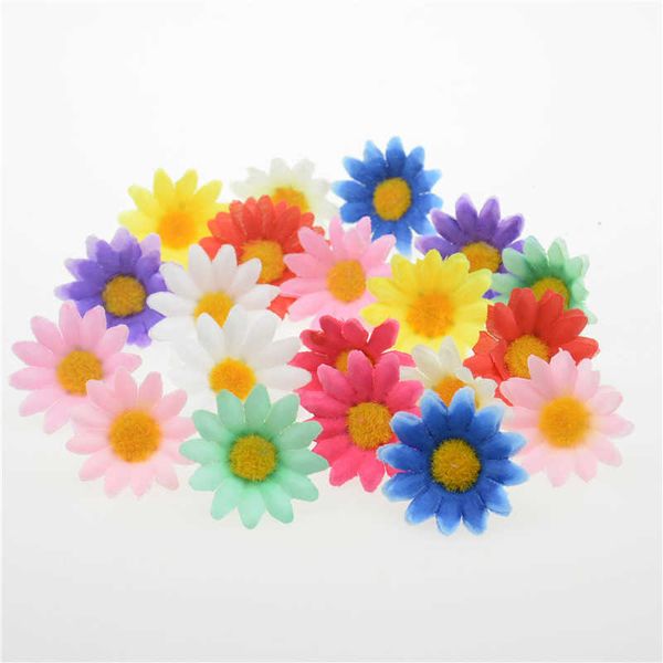 Pequeno girassol de seda 4 cm handwork artificial cabeça decoração casamento decoração diy grinalda scrapbooking flower falso y0630