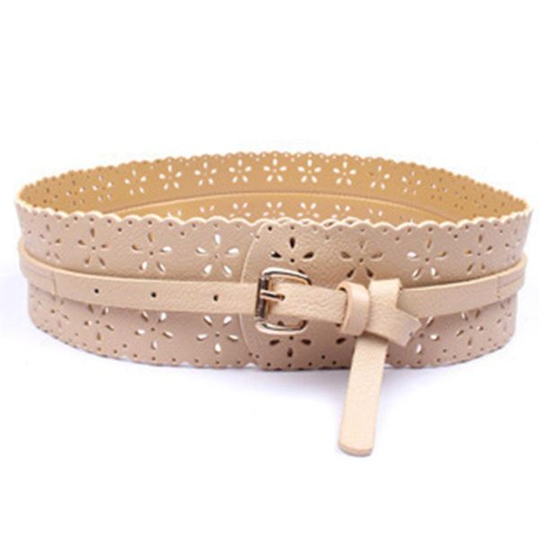 

belts fashion pu leather lady hollow flower wide waist waistband bind women belt dress adornment, Black;brown