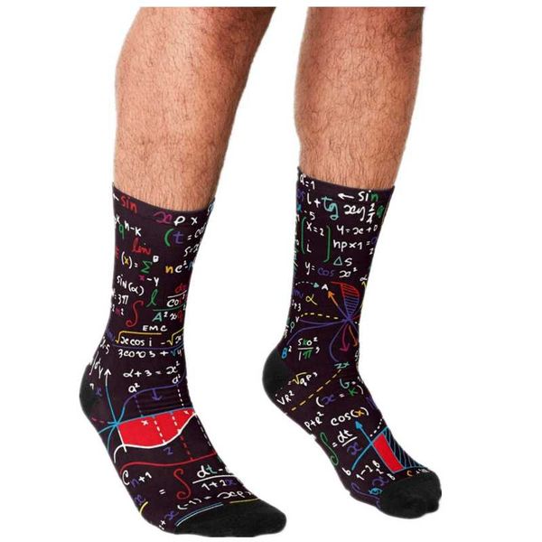 

men's socks 2021 funny colorful math design pattern printed hip hop men happy cute boys street style crazy for, Black