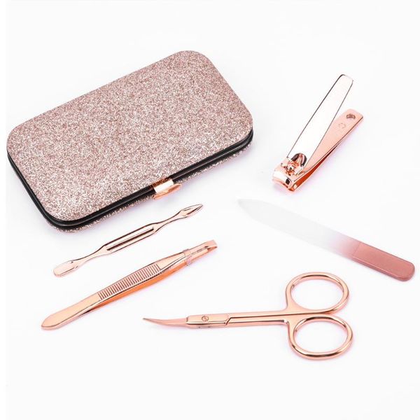 

nail art kits 5pcs manicure set care travel cleaning remover pedicure professional tweezers stainless steel file tools clippers with case
