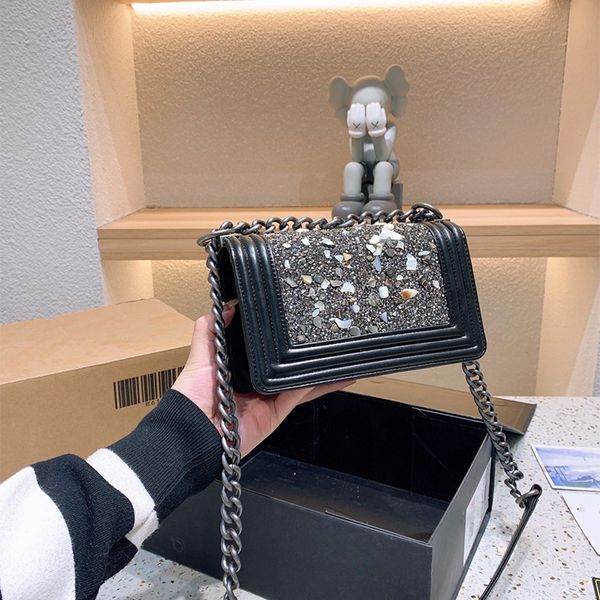 

2021european style full diamond square shoulder bag cowhide large capacity 25cm black designer handbag luxury c, outdoor sacoche fashion wom