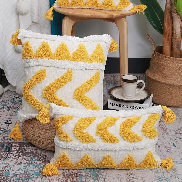 

cushion/decorative pillow tufted embroidery cushion cover with tassel chenille fabric throw sofa home car decorative pillowcover 40880