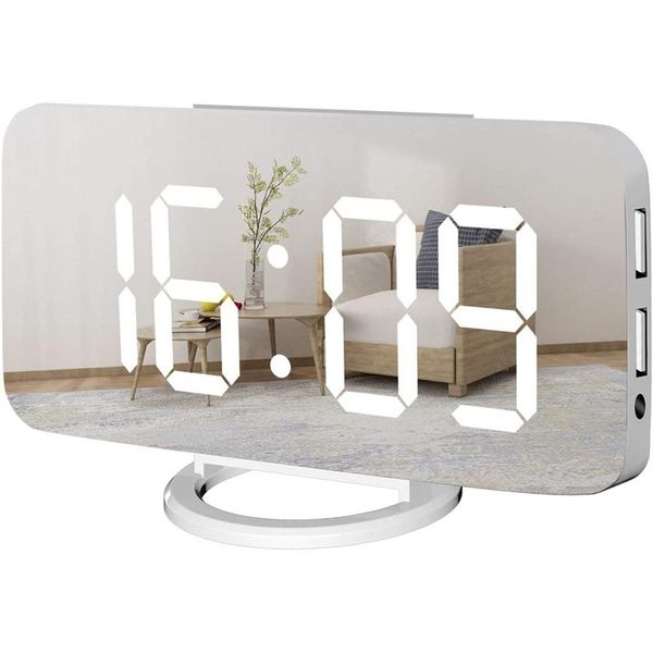 

digital alarm clock large mirrored led display,usb charger, snooze function dim mode beside desk for bedroom other clocks & accessories