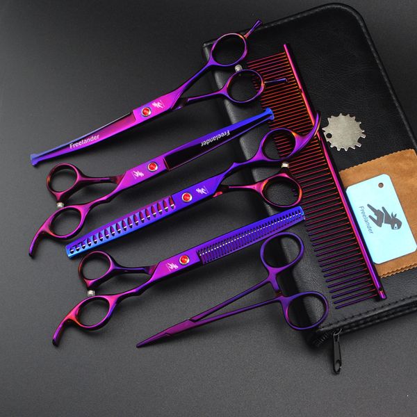 7 polegadas Cabeça Rodada Grooming Set Pet Dog Scissors Profissional Curvo Corte Tesouras De Makas Tijeras Segurança