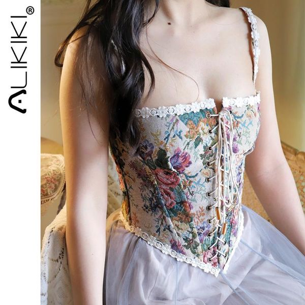 

bustiers & corsets vintage corset to wear out floral crop camis for women sleeveless tank club party outfit, Black;white