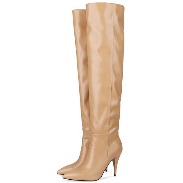 

boots style autumn winter elegant super high heel ladies knee-length fashion quality pointed party, Black