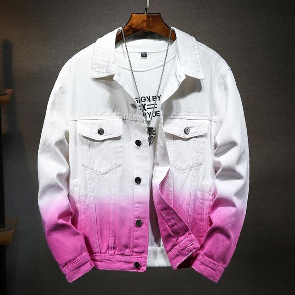 

men's jackets denim jacket hip hop streetwear fashion loose men women couples gradient red blue black white design jeans, Black;brown