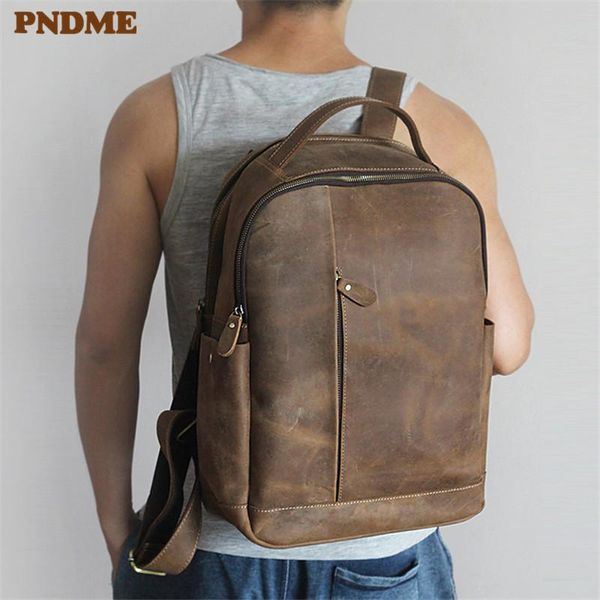 

backpack pndme vintage men's casual simple genuine leather large capacity travel lapbagpack