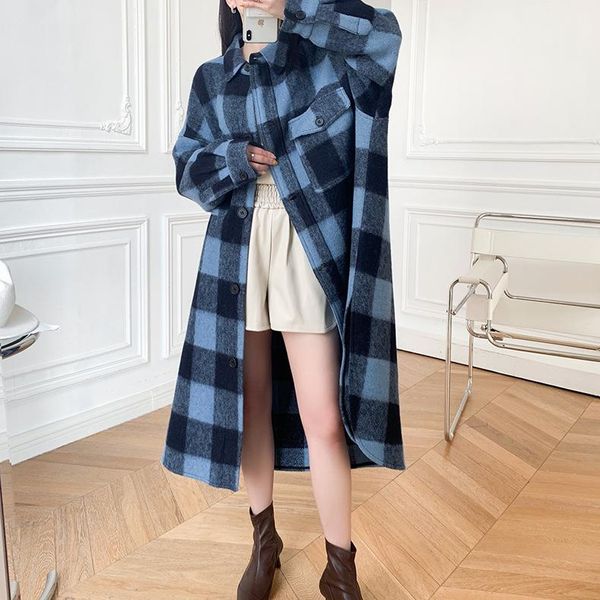 

women's wool & blends 2021 fall classic fashion plaid coat women, Black