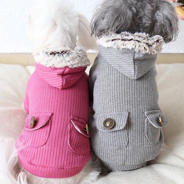 

striped pocket pet hoodies dog cat clothes winter warm jacket coats with hat for dogs clothing teddy apparel
