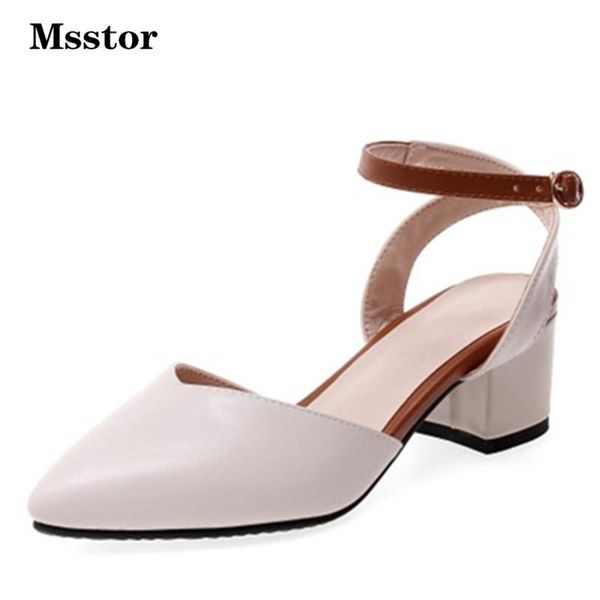 

mixed colors ladies shoes and sandals buckle casual office fashion summer woman pointed toe ankle strap womens, Black