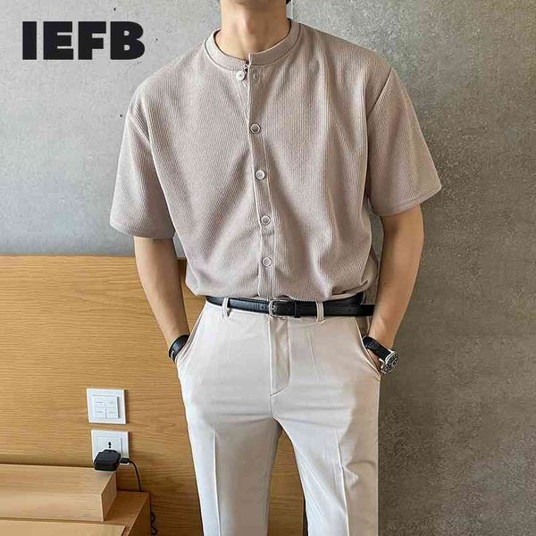 

iefb short sleeve cardigan t-shirts men's korean fashion summer knitted round collar single breasted t-shirt 9y7666 210524, White;black