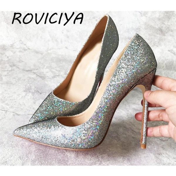 

dress shoes silver 12cm high heels sequined cloth ladies pumps bling women party shallow fashion nightclub bm019 roviciya, Black
