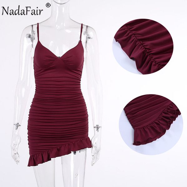 

2021nadafair ruffles dress women summer party clubwear 2021 spaghetti strap ruched bandage mini short bodycon womens dress, Black;gray