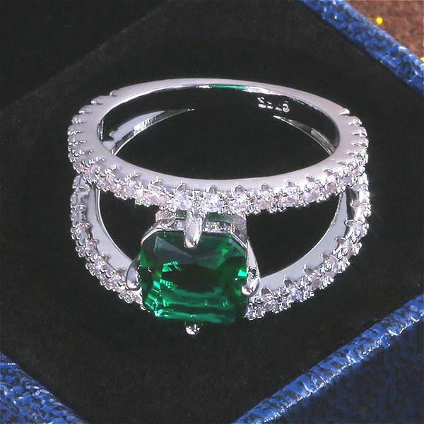 

wedding rings visisap cushion 5a green cubic zirconia for women full stone inliad anniversary gifts ring lover luxury jewelry b2964, Slivery;golden