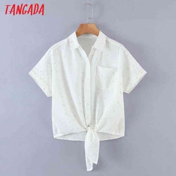 

women retro flowers print bow crop short sleeve summer chic female shirt 8h75 210416, White