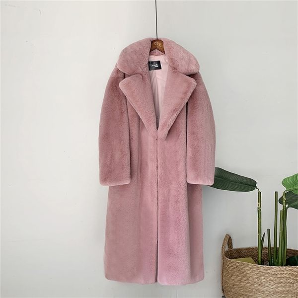 

winter style korean autumn and winter women's thickened long imitation mink fur coat faux fur imitation fur coat 211110, Black