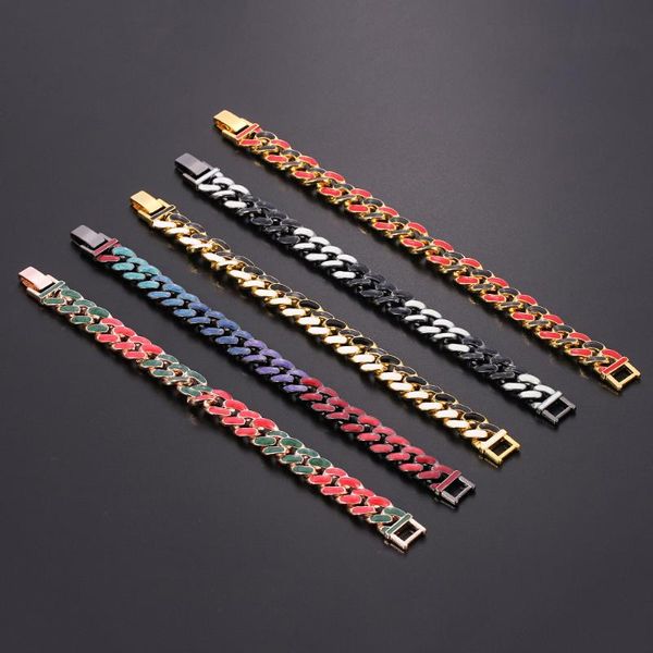 

link, chain trendy colorful link bracelet cuban women men patchwork color punk night club party jewelry gift, Black