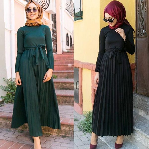 

ethnic clothing muslim women pleated long dress turkish middle east dubai sleeve abaya arabic ramadan islamic maxi robe gown, Red