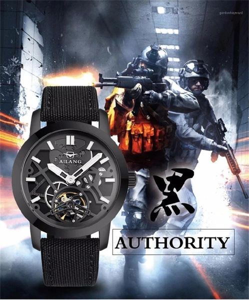 

automatic mechanical men's watch black hollow luminous waterproof leather luxury sports 6811b wristwatches, Slivery;brown