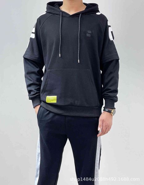 

2021 feijia men's loose casual hoodie f family autumn splicing top, Black